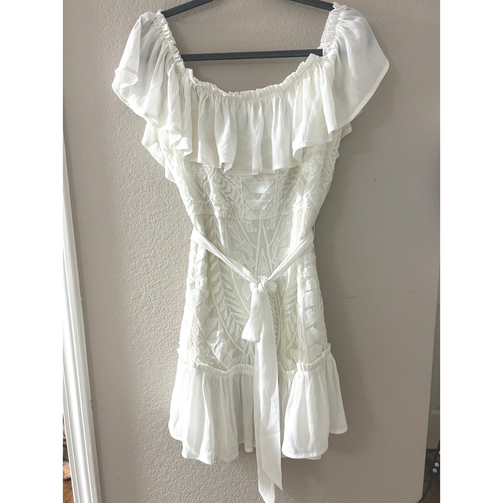 A. Calin Flying Tomato White Lace Off Shoulder Ruffle Mini Dress AD1919 M